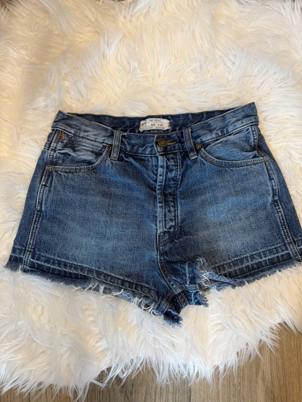 Free People Distressed Dark Blue Denim Shorts